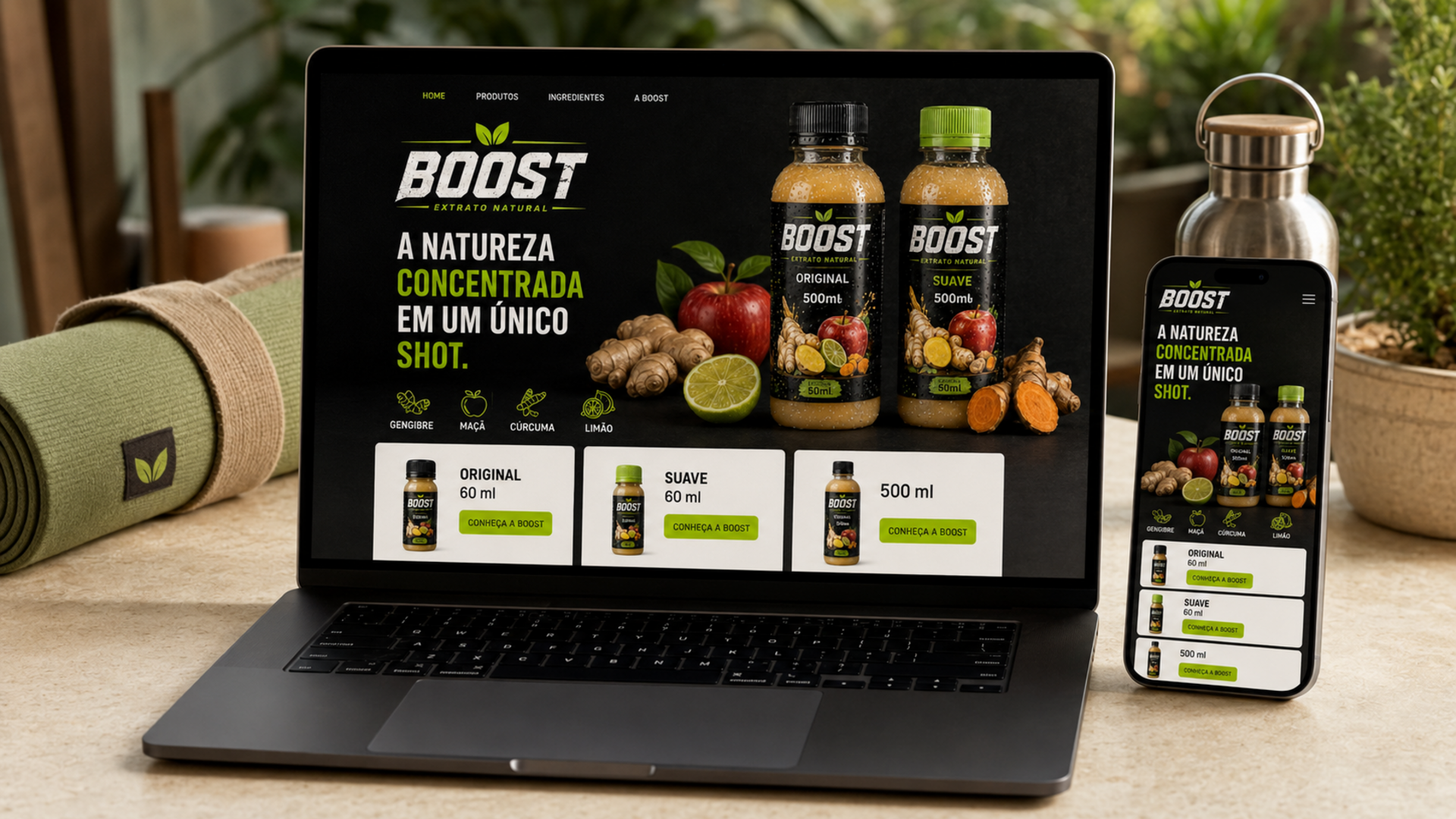 Landing page Boost em notebook e celular
